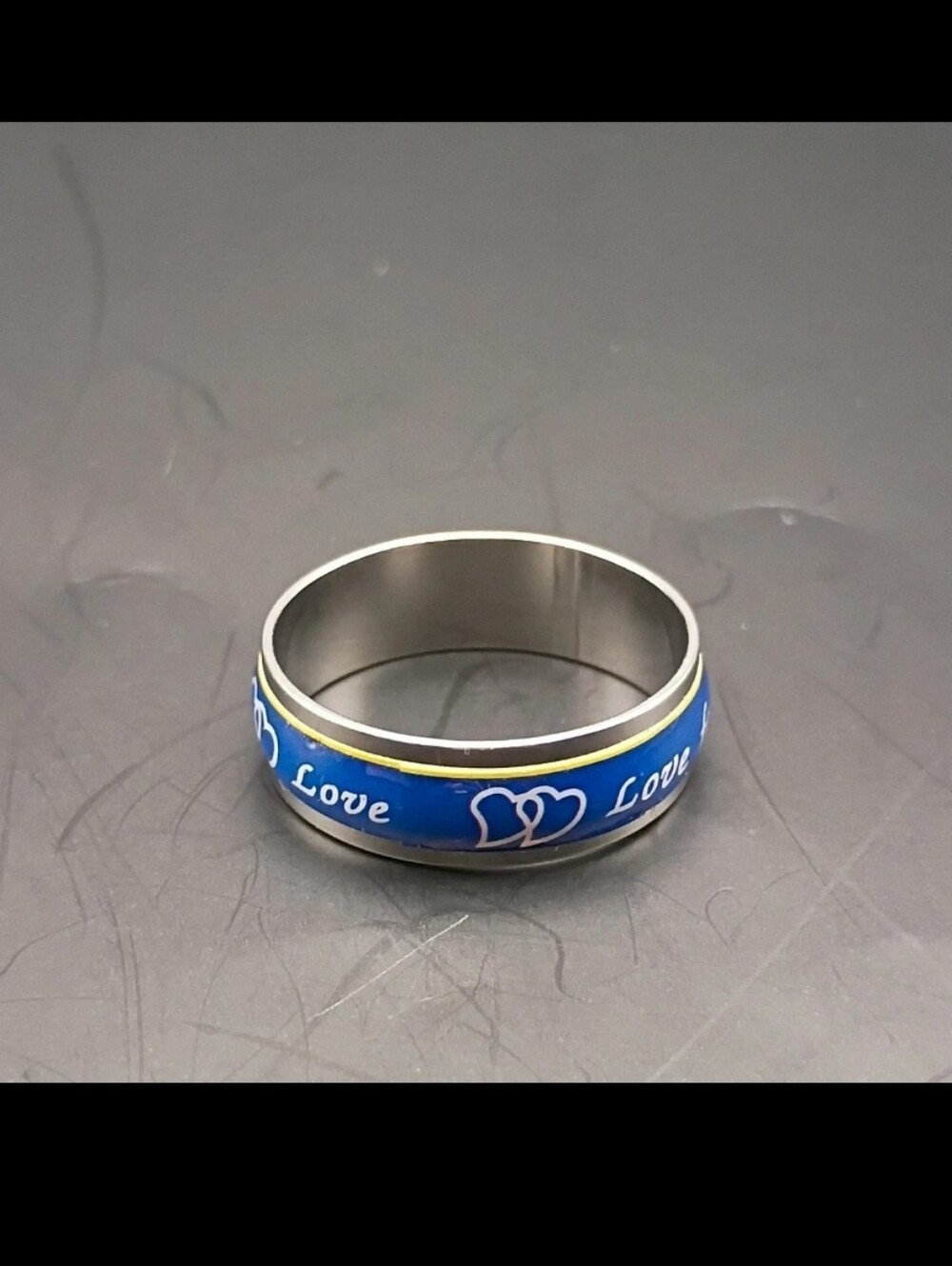 Blue Stainless Steel Love Forever Band Ring Size 10.5 - Picture 2 of 4